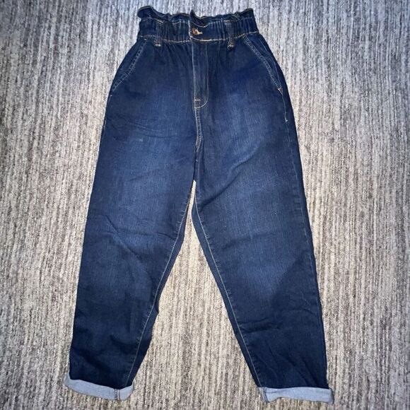 No Boundaries Womens Barrel Jeans Juniors Sz Sm 3/5 Paper Bag Waist Dark Wash - Picture 1 of 7